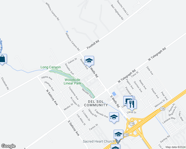 map of restaurants, bars, coffee shops, grocery stores, and more near 10997 Del Norte Street in Ventura