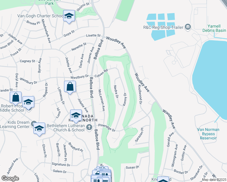 map of restaurants, bars, coffee shops, grocery stores, and more near 12501 Nedra Drive in Los Angeles