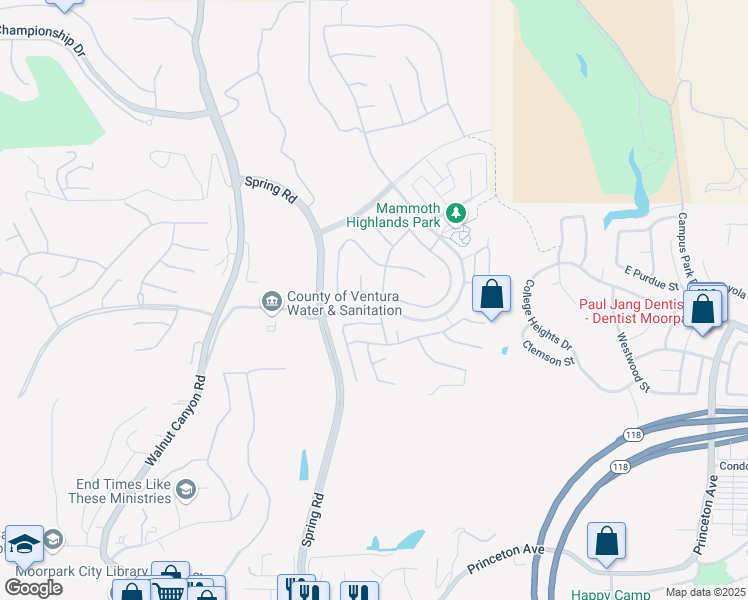 map of restaurants, bars, coffee shops, grocery stores, and more near 13760 Shenandoah Way in Moorpark