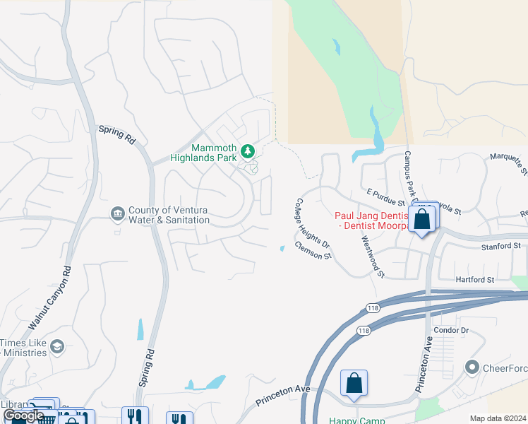 map of restaurants, bars, coffee shops, grocery stores, and more near 6850 Ivy Creek Way in Moorpark