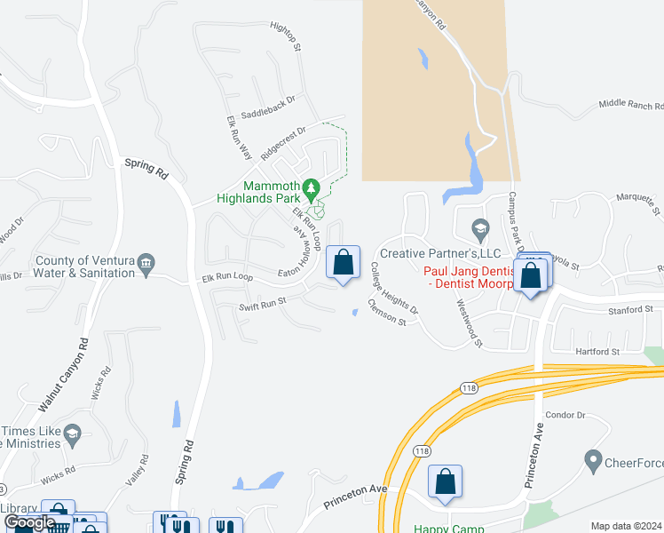 map of restaurants, bars, coffee shops, grocery stores, and more near 6850 Ivy Creek Way in Moorpark