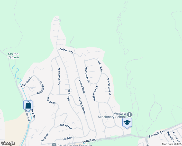 map of restaurants, bars, coffee shops, grocery stores, and more near 7020 Etna Court in Ventura
