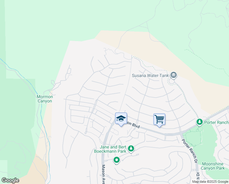 map of restaurants, bars, coffee shops, grocery stores, and more near 20573 Bluebird Court in Los Angeles