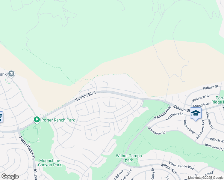 map of restaurants, bars, coffee shops, grocery stores, and more near 19538 Kilfinan Street in Los Angeles