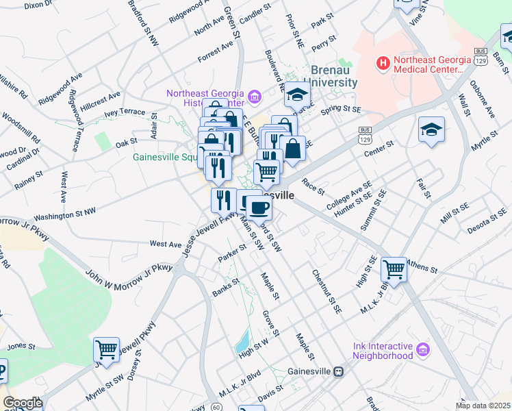 map of restaurants, bars, coffee shops, grocery stores, and more near in Gainesville