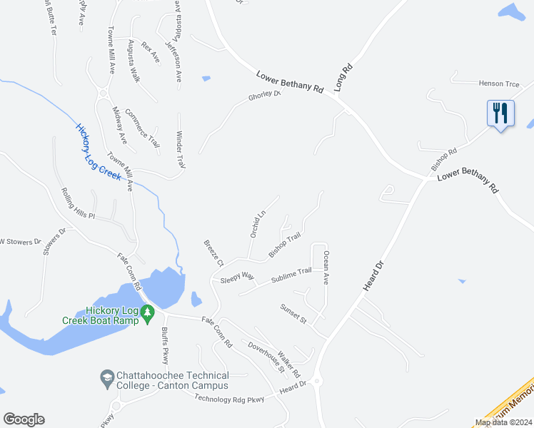 map of restaurants, bars, coffee shops, grocery stores, and more near 428 Orchid Lane in Canton