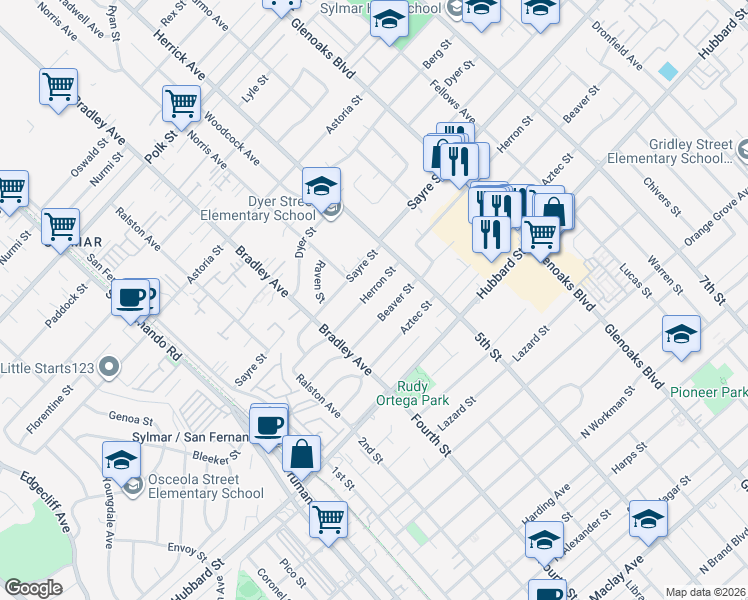 map of restaurants, bars, coffee shops, grocery stores, and more near 14356 Herron Street in Los Angeles