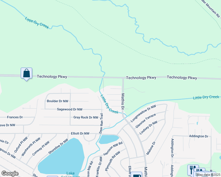 map of restaurants, bars, coffee shops, grocery stores, and more near 25 Sandcreek Drive Northwest in Rome