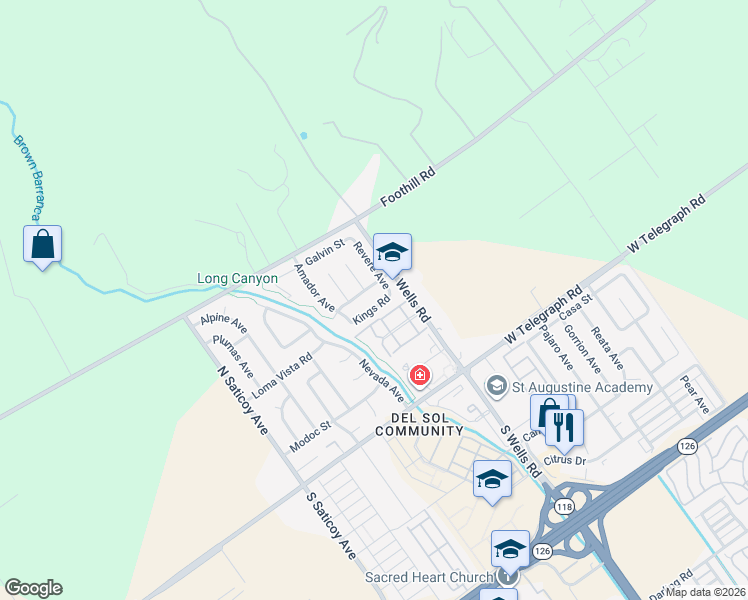 map of restaurants, bars, coffee shops, grocery stores, and more near 10945 Kings Road in Ventura