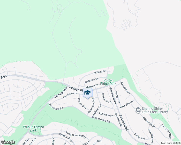 map of restaurants, bars, coffee shops, grocery stores, and more near 18921 Kilfinan Street in Los Angeles