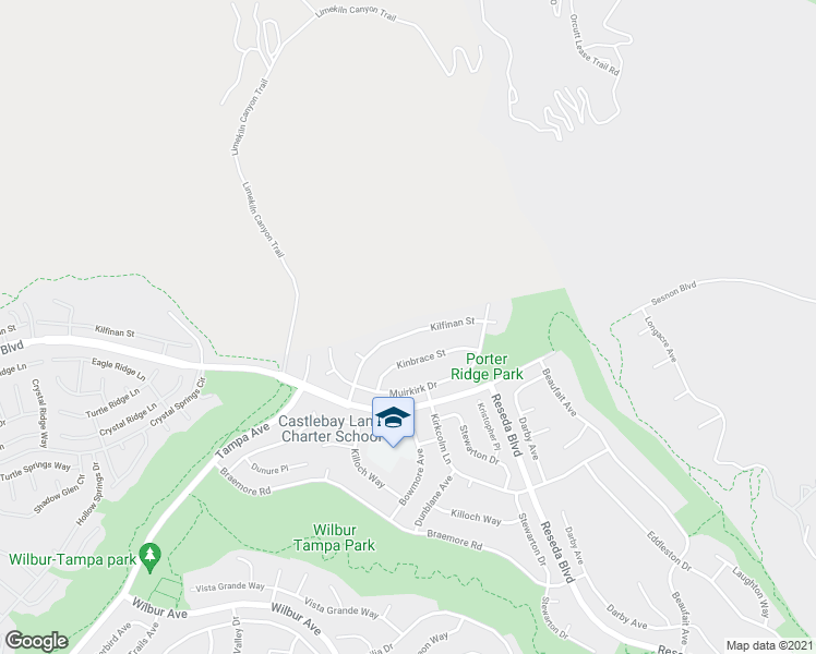 map of restaurants, bars, coffee shops, grocery stores, and more near 18933 Kilfinan Street in Los Angeles