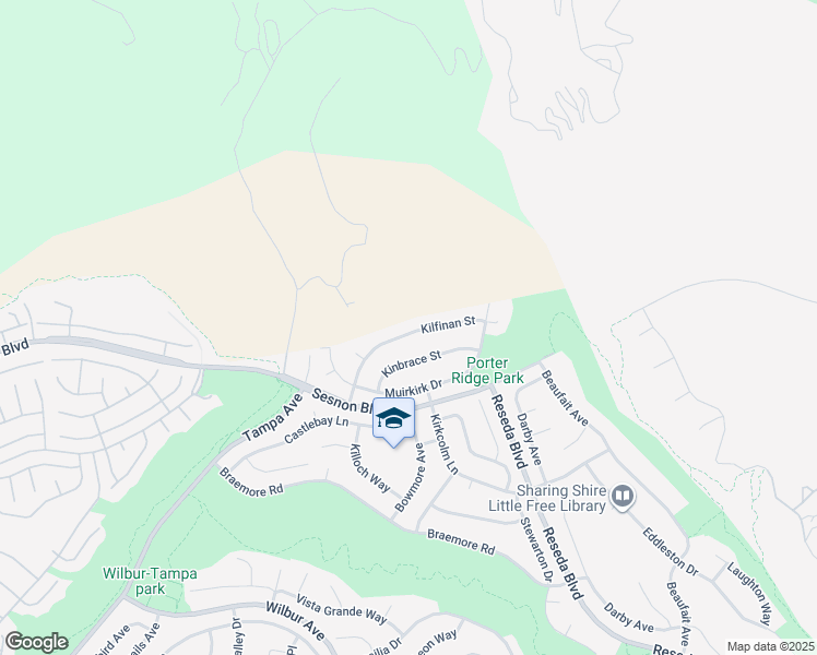 map of restaurants, bars, coffee shops, grocery stores, and more near 18933 Kilfinan Street in Los Angeles