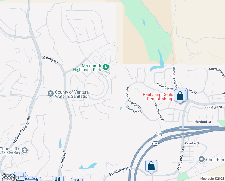 map of restaurants, bars, coffee shops, grocery stores, and more near 6858 Ivy Creek Way in Moorpark