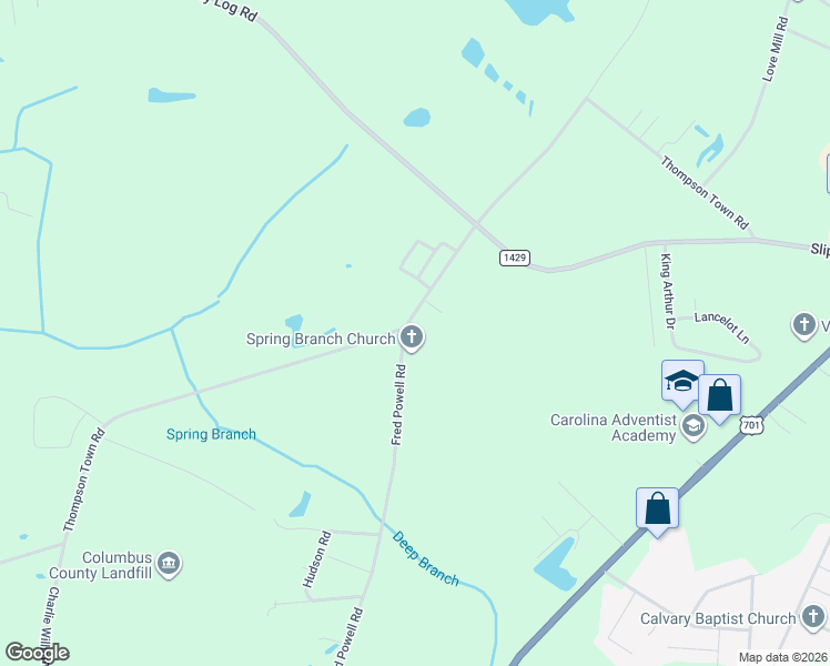 map of restaurants, bars, coffee shops, grocery stores, and more near 1310 Fred Powell Road in Whiteville