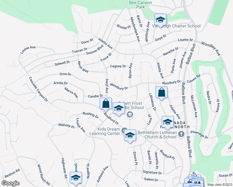 map of restaurants, bars, coffee shops, grocery stores, and more near 12415 Henzie Place in Los Angeles