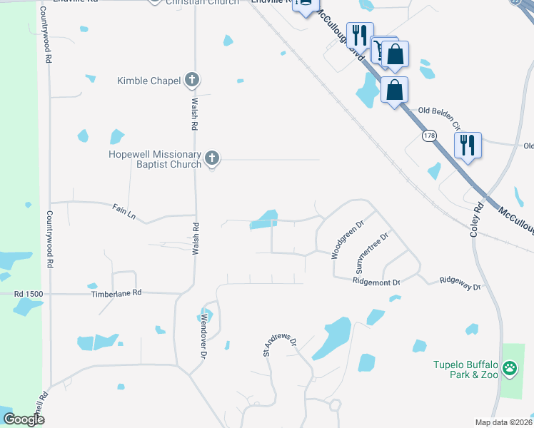 map of restaurants, bars, coffee shops, grocery stores, and more near 4630 Ridgemoor Drive in Tupelo