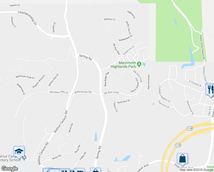 map of restaurants, bars, coffee shops, grocery stores, and more near 13663 Shenandoah Way in Moorpark
