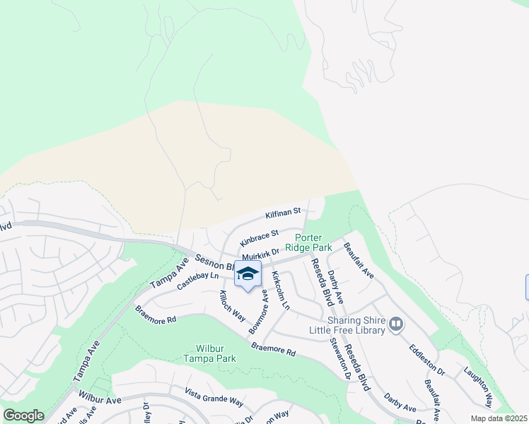 map of restaurants, bars, coffee shops, grocery stores, and more near 18921 Kilfinan Street in Los Angeles