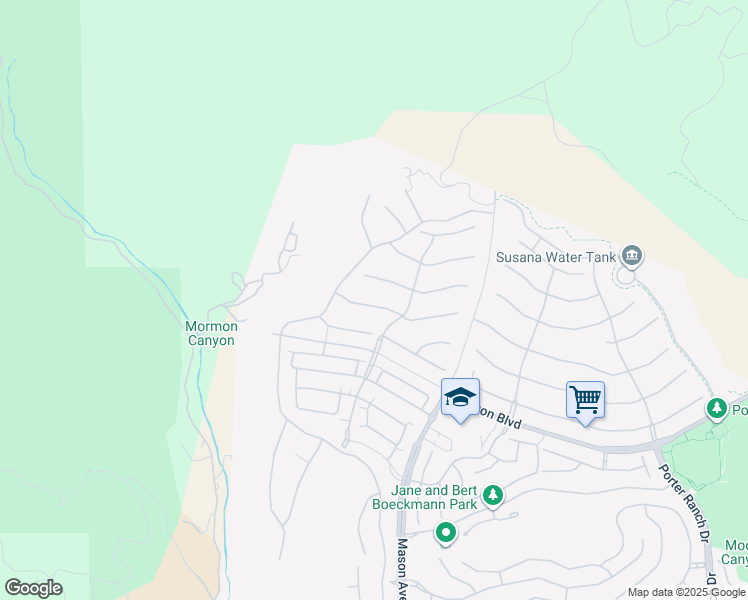 map of restaurants, bars, coffee shops, grocery stores, and more near 20725 Bluebird Court in Los Angeles