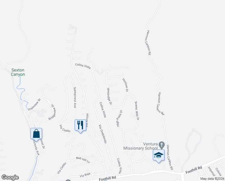 map of restaurants, bars, coffee shops, grocery stores, and more near 7019 Etna Court in Ventura