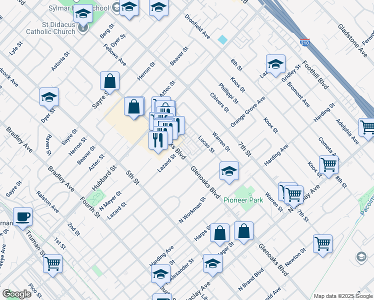 map of restaurants, bars, coffee shops, grocery stores, and more near 1959 Glenoaks Boulevard in San Fernando