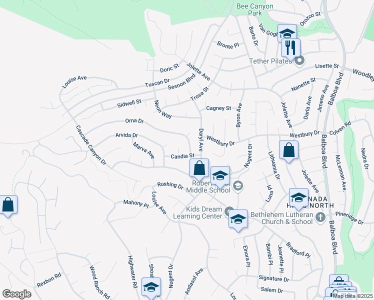 map of restaurants, bars, coffee shops, grocery stores, and more near 12500 Aristo Place in Los Angeles