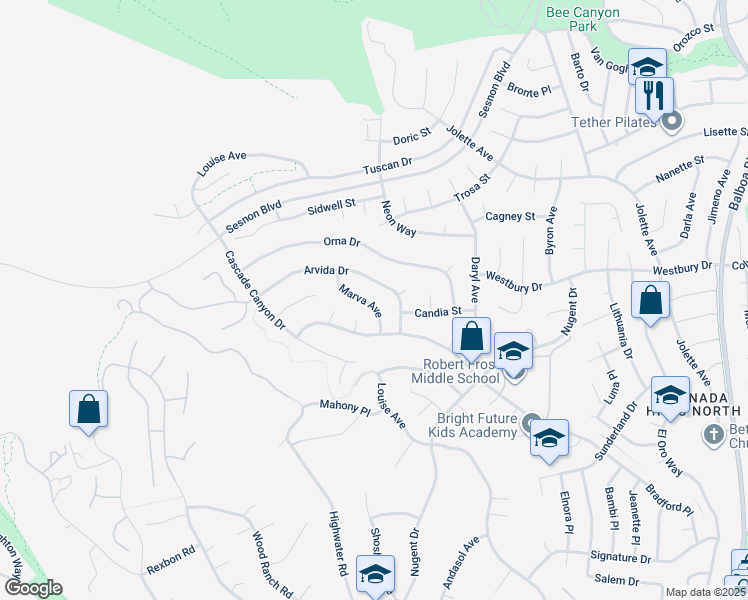 map of restaurants, bars, coffee shops, grocery stores, and more near 12444 Marva Avenue in Los Angeles