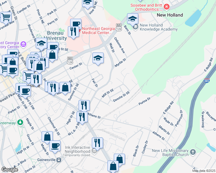 map of restaurants, bars, coffee shops, grocery stores, and more near 2446 Martin Luther King Junior Boulevard in Gainesville