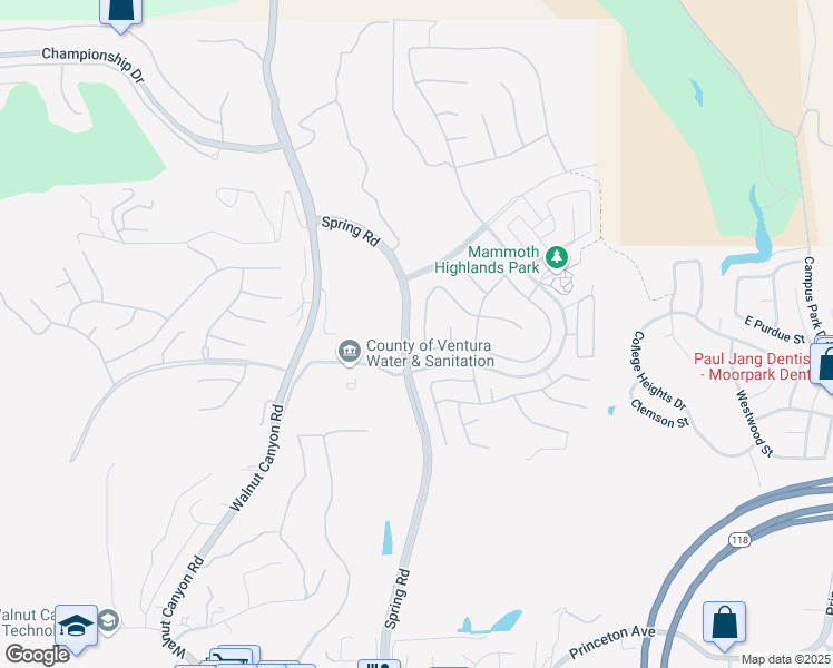 map of restaurants, bars, coffee shops, grocery stores, and more near 6835 Blue Ridge Way in Moorpark