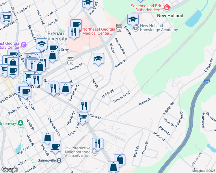 map of restaurants, bars, coffee shops, grocery stores, and more near 2446 Martin Luther King Junior Boulevard in Gainesville