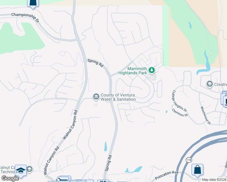 map of restaurants, bars, coffee shops, grocery stores, and more near 6835 Blue Ridge Way in Moorpark