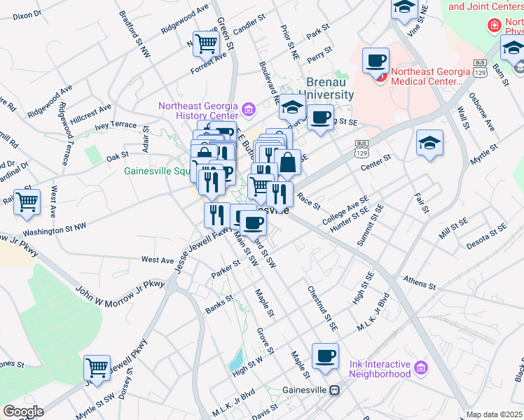 map of restaurants, bars, coffee shops, grocery stores, and more near in Gainesville