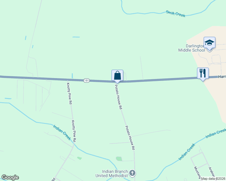 map of restaurants, bars, coffee shops, grocery stores, and more near 126 Potato House Road in Darlington