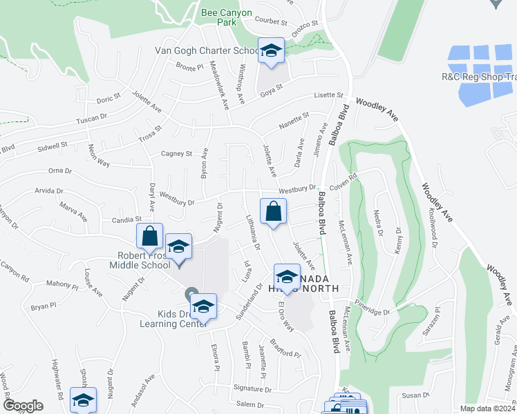 map of restaurants, bars, coffee shops, grocery stores, and more near 12507 El Oro Way in Los Angeles