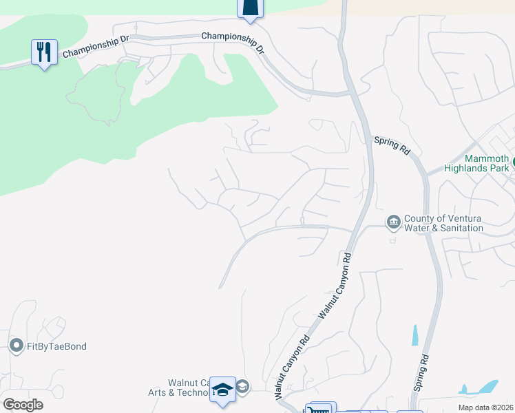 map of restaurants, bars, coffee shops, grocery stores, and more near 6894 Coppercreek Place in Moorpark