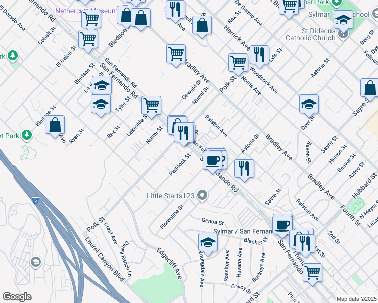 map of restaurants, bars, coffee shops, grocery stores, and more near in Los Angeles