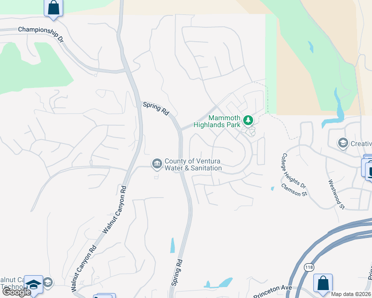 map of restaurants, bars, coffee shops, grocery stores, and more near 6921 Blue Ridge Way in Moorpark