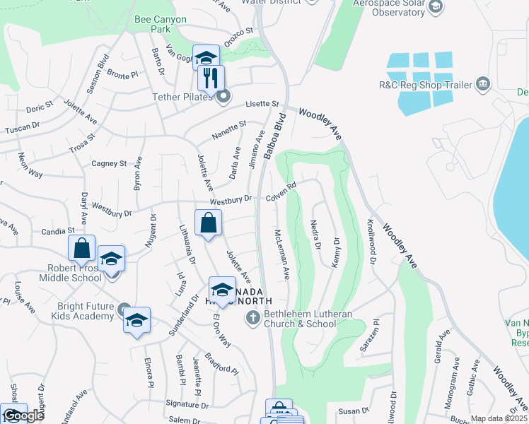 map of restaurants, bars, coffee shops, grocery stores, and more near 16964 Paulette Place in Los Angeles