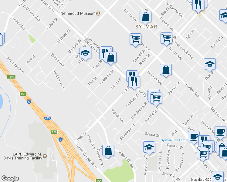 map of restaurants, bars, coffee shops, grocery stores, and more near in Los Angeles