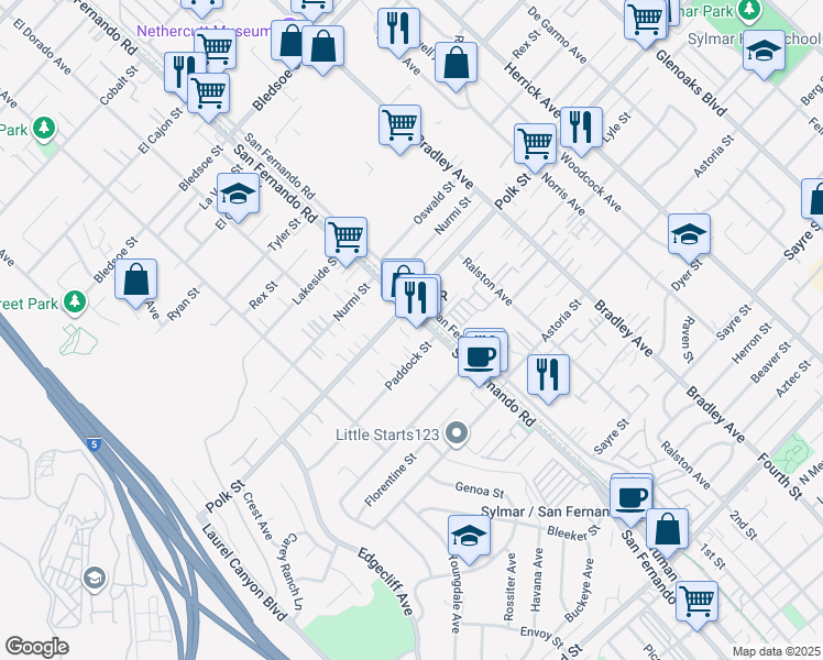 map of restaurants, bars, coffee shops, grocery stores, and more near in Los Angeles