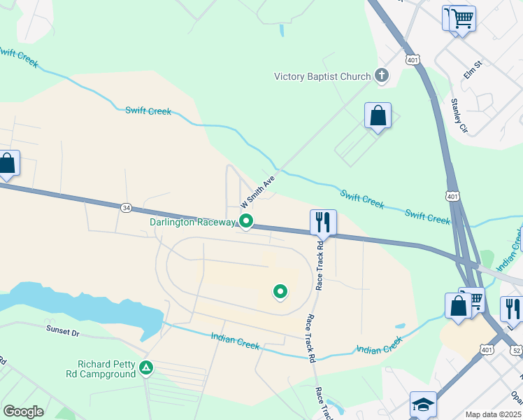 map of restaurants, bars, coffee shops, grocery stores, and more near 939 West Smith Avenue in Darlington