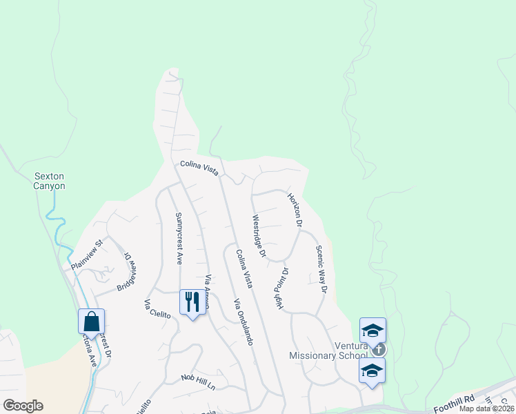 map of restaurants, bars, coffee shops, grocery stores, and more near 7017 Sonora Court in Ventura