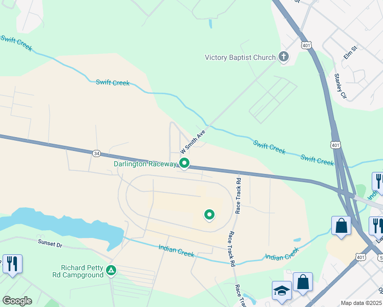 map of restaurants, bars, coffee shops, grocery stores, and more near 939 West Smith Avenue in Darlington