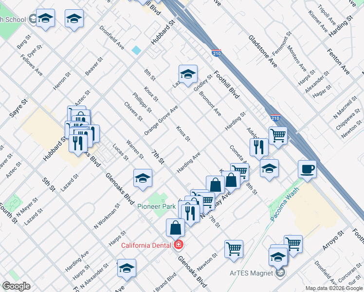 map of restaurants, bars, coffee shops, grocery stores, and more near 1055 Fermoore Street in San Fernando