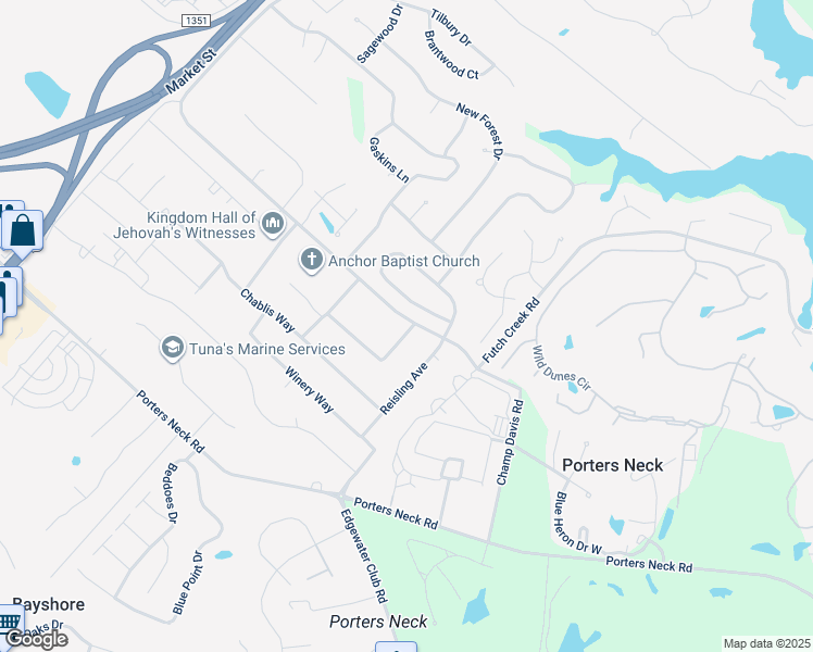 map of restaurants, bars, coffee shops, grocery stores, and more near 763 Tuscan Way in Wilmington