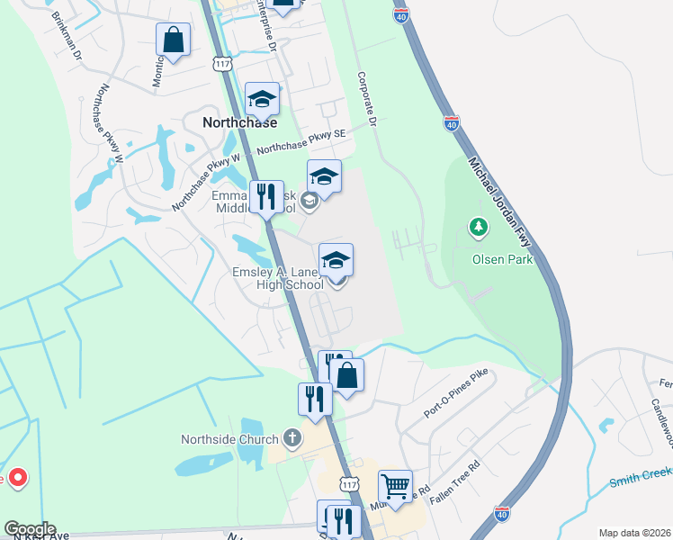 map of restaurants, bars, coffee shops, grocery stores, and more near 2700 North College Road in Wilmington