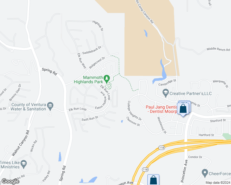 map of restaurants, bars, coffee shops, grocery stores, and more near 6833 Simmons Way in Moorpark