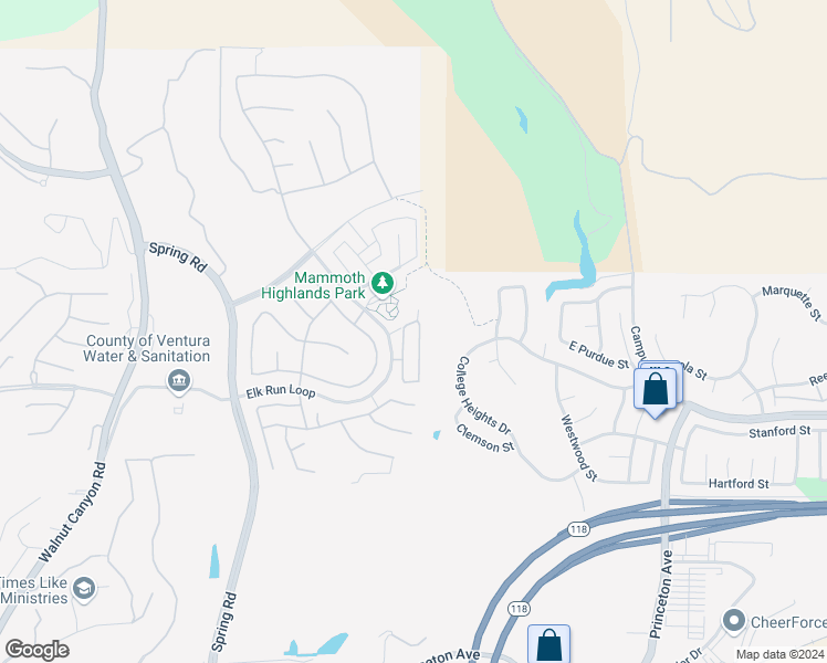 map of restaurants, bars, coffee shops, grocery stores, and more near 6833 Simmons Way in Moorpark