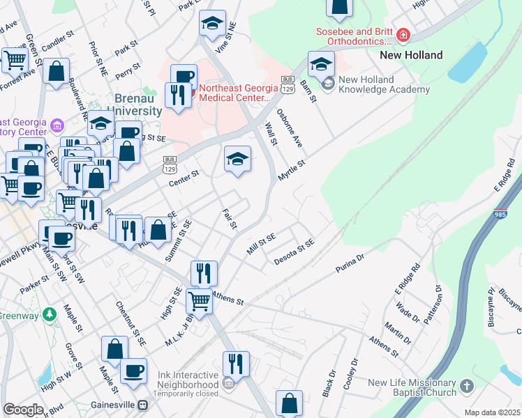 map of restaurants, bars, coffee shops, grocery stores, and more near 2491 Martin Luther King Junior Boulevard in Gainesville
