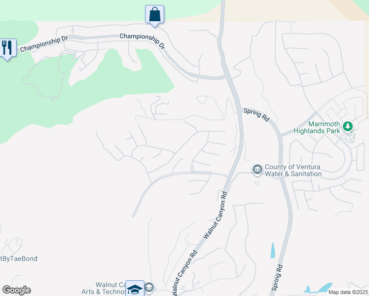 map of restaurants, bars, coffee shops, grocery stores, and more near 6928 Shadow Wood Drive in Moorpark